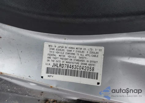 2003 Honda Cr-V Lx z USA, uszkodzony, nr VIN JHLRD78463C042058